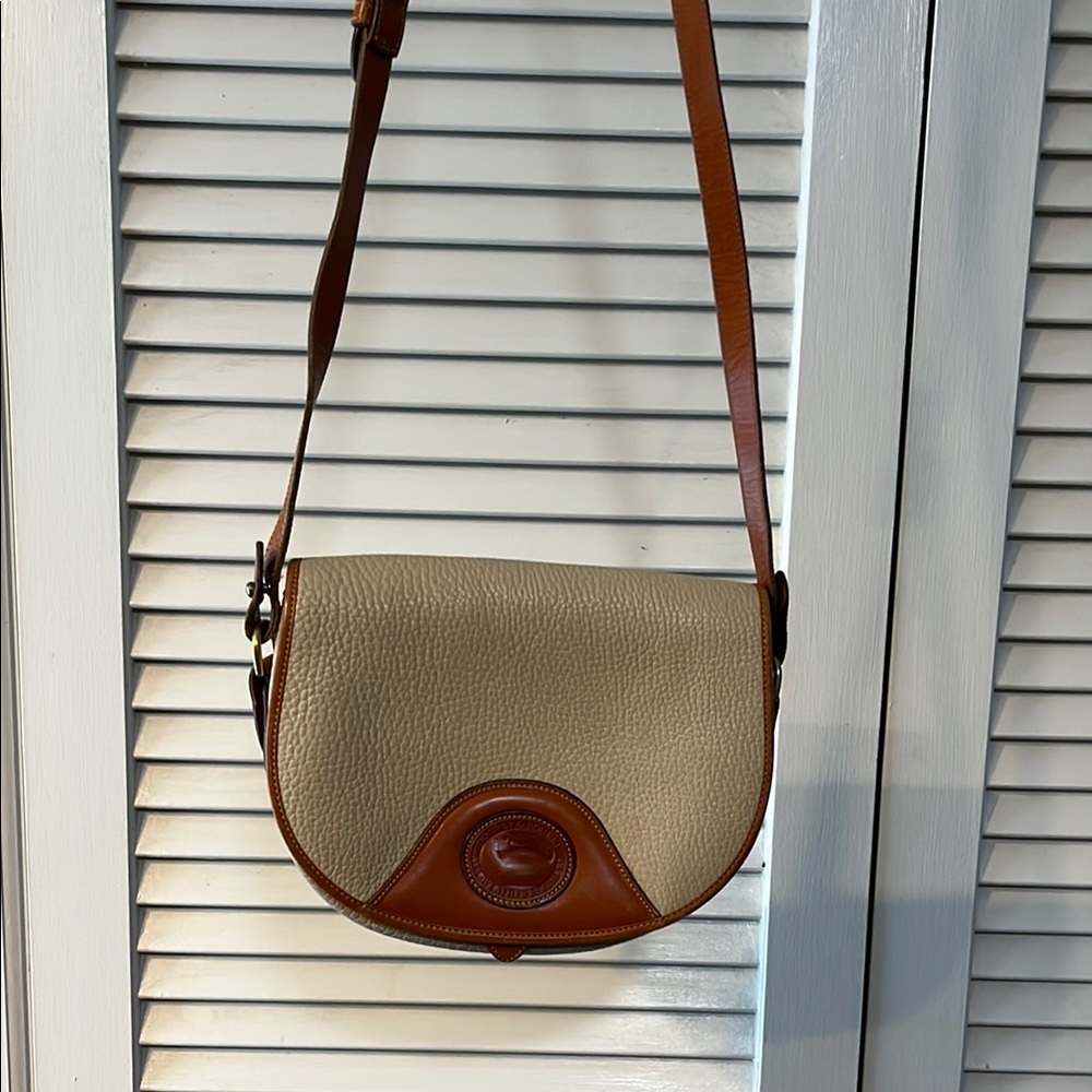 Dooney & Bourke Tan and Brown Crossbody Bag with Saddle Shape